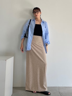 「select MOCA（セレクトモカ）の【選べる】アソートオーバーサイズシャツ（シャツ/ブラウス、ブルー系）」を使った、shinoさん（レディース・160cm）の夏コーディネート