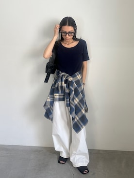 「select MOCA by son（セレクトモカバイソン）のアイテム（その他パンツ）」を使った、shinoさん（レディース・160cm）の夏コーディネート