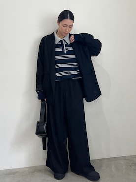 「ボーダーニット」｜shinoさん（レディース・160cm）の秋コーディネート