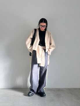 「select MOCA（セレクトモカ）のブークレーVネックショートカーディガン（カーディガン/ボレロ）」を使った、shinoさん（レディース・160cm）の秋コーディネート