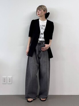 「BABYLONE（バビロン）のバレルレッグデニムパンツ（デニムパンツ）」を使った、babyloneminoriさん（レディース・163cm）の春コーディネート