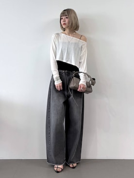 「BABYLONE（バビロン）のバレルレッグデニムパンツ（デニムパンツ）」を使った、babyloneminoriさん（レディース・163cm）の春コーディネート