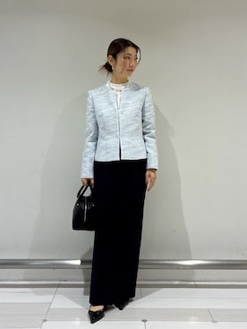 「UNTITLED（アンタイトル）の【きれいめ】ツイード ペプラムジャケット（Collarless jacket、ブルー系）」を使った、Rinさん（レディース・157cm）の春コーディネート
