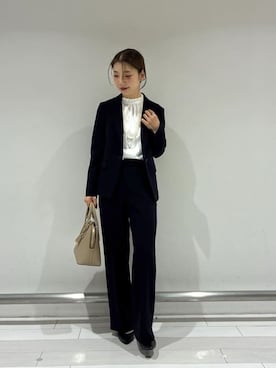 「UNTITLED（アンタイトル）の◆【通年活躍/洗えるスーツ】テーラードジャケット（Tailored jacket、ブルー系）」を使った、Rinさん（レディース・157cm）の冬コーディネート