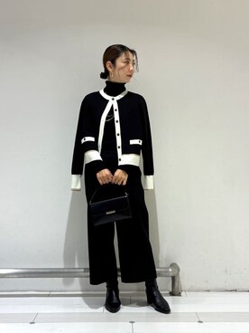 「UNTITLED（アンタイトル）の【洗える/アンサンブル可能/ウール100%】リブタートルネックウールニット（Knitwear、ブラック系）」を使った、Rinさん（レディース・157cm）の秋コーディネート