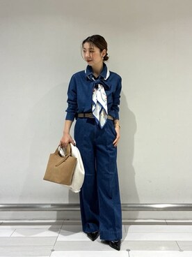 「UNTITLED（アンタイトル）の【セットアップ可/ボウタイ】ライトウェイトデニムブラウス（Shirts、ブルー系）」を使った、Rinさん（レディース・157cm）の春コーディネート