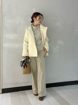 「UNTITLED（アンタイトル）の【ツイード風/スタンドカラー】ファンシーヘリンボンコート（Other outerwear、ホワイト系）」を使った、Rinさん（レディース・157cm）の冬コーディネート