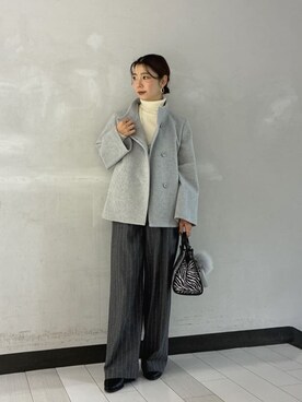 「UNTITLED（アンタイトル）の【着回しが効く／オンオフアウター】ウールショートコート（Other outerwear、グレー系）」を使った、Rinさん（レディース・157cm）の冬コーディネート