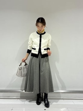 「UNTITLED（アンタイトル）の【アンサンブル可/ジャケット風】ウールミラノリブカーディガン（Cardigans、ホワイト系）」を使った、Rinさん（レディース・157cm）の秋コーディネート
