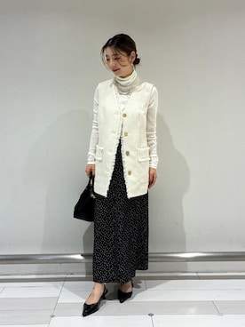 「UNTITLED（アンタイトル）の【洗える/レイヤードインナー】ナチュラルテレコハイネックプルオーバー（T Shirts、ホワイト系）」を使った、Rinさん（レディース・157cm）の春コーディネート