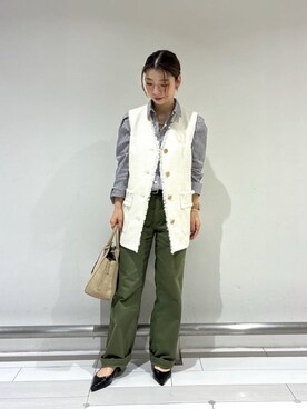 「UNTITLED（アンタイトル）の【オンオフ使える】スラブツイード ジレ（Vest、ベージュ系）」を使った、Rinさん（レディース・157cm）の冬コーディネート