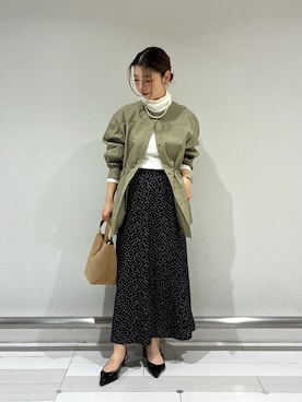 「UNTITLED（アンタイトル）の【はっ水】ライトコットンミリタリーコート（Collarless coats、グリーン系）」を使った、Rinさん（レディース・157cm）の冬コーディネート