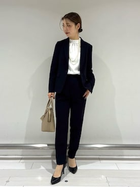「UNTITLED（アンタイトル）の◆【通年活躍/洗えるスーツ】テーラードジャケット（Tailored jacket、ブルー系）」を使った、Rinさん（レディース・157cm）の冬コーディネート