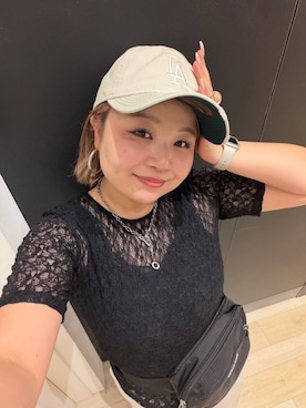 「LEPSIM（レプシィム）の【NEW ERA】ダメージ加工キャップ　617004（キャップ、ホワイト系）」を使った、ria0079さん（レディース）の春コーディネート