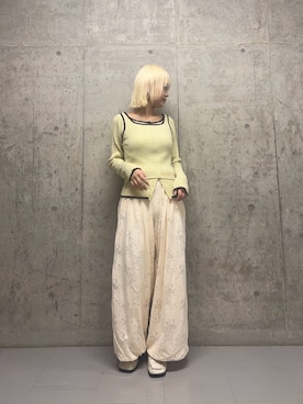 「KBF（ケイビーエフ）の2WAYタンクトップSETカーディガン（ニット/セーター、グリーン系）」を使った、リロさん（レディース・161cm）の春コーディネート