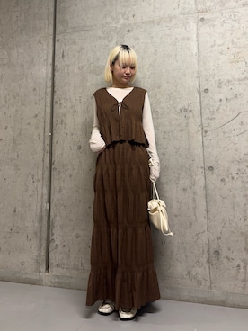 「KBF（ケイビーエフ）のアイテム（セットアップ）」を使った、リロさん（レディース・161cm）の冬コーディネート