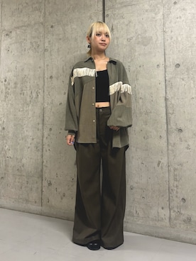 「KBF（ケイビーエフ）のSiltrata　Fringe pattern shirts（シャツ/ブラウス、グリーン系）」を使った、リロさん（レディース・161cm）の夏コーディネート