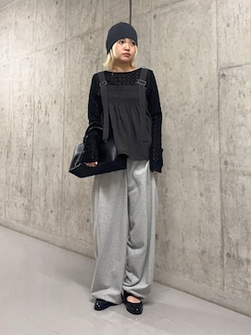 「KBF（ケイビーエフ）のリブニットビーニー（ニットキャップ/ビーニー、グレー系）」を使った、リロさん（レディース・161cm）の春コーディネート