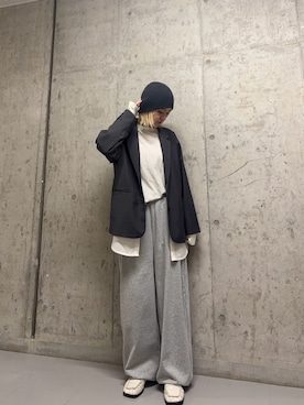 「KBF（ケイビーエフ）のシアーボーダールーズニット（ニット/セーター、ホワイト系）」を使った、リロさん（レディース・161cm）の冬コーディネート