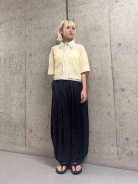 「KBF（ケイビーエフ）のレイヤードライクBOXシャツ（シャツ/ブラウス、イエロー系）」を使った、リロさん（レディース・161cm）の春コーディネート