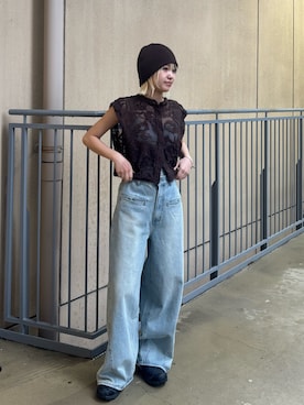 「KBF（ケイビーエフ）のバテンレースコンパクトシャツ（シャツ/ブラウス、ブラウン系）」を使った、リロさん（レディース・161cm）の春コーディネート