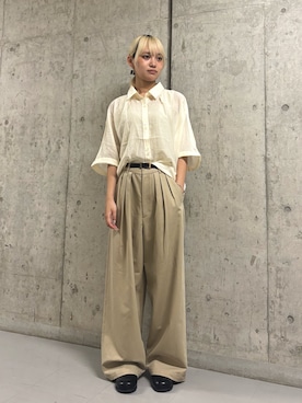「KBF（ケイビーエフ）のシアーフォルムシャツ（シャツ/ブラウス、ホワイト系）」を使った、リロさん（レディース・161cm）の夏コーディネート