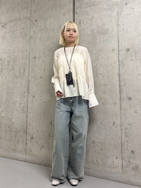 「KBF（ケイビーエフ）のマルチポーチネックショルダー2（ショルダーバッグ、ブラウン系）」を使った、リロさん（レディース・161cm）の春コーディネート