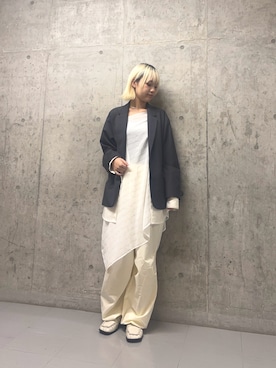 「KBF（ケイビーエフ）のレイヤードデザインジャケット（その他アウター、グレー系）」を使った、リロさん（レディース・161cm）の春コーディネート