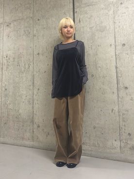 「KBF（ケイビーエフ）のピーチスキンオーバルパンツ（その他パンツ、ベージュ系）」を使った、リロさん（レディース・161cm）の夏コーディネート