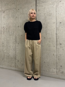 「KBF（ケイビーエフ）のテープヤーンパフスリーブニット（ニット/セーター、ブラック系）」を使った、リロさん（レディース・161cm）の夏コーディネート