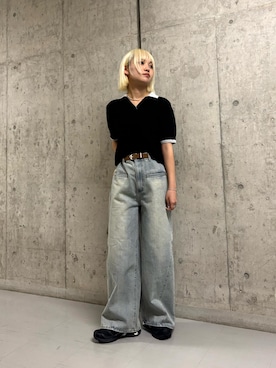 「KBF（ケイビーエフ）のレイヤードライクニットシャツ（ニット/セーター、ブラック系）」を使った、リロさん（レディース・161cm）の春コーディネート