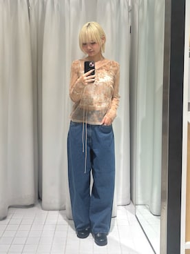 「KBF（ケイビーエフ）のフロントポケットデザインデニム（デニムパンツ、ブルー系）」を使った、リロさん（レディース・161cm）の夏コーディネート