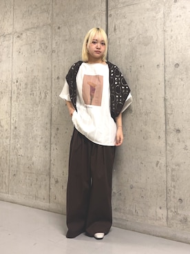 「KBF（ケイビーエフ）のピンタックフォトプリントTEE（Tシャツ/カットソー、ホワイト系）」を使った、リロさん（レディース・161cm）の春コーディネート