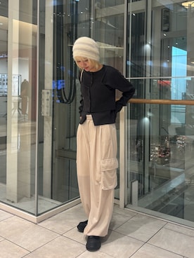 「アイテム（ニットキャップ/ビーニー、ホワイト系）」を使った、リロさん（レディース・161cm）の秋コーディネート