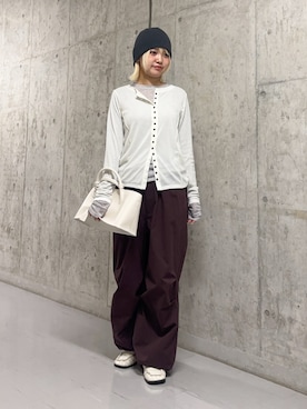 「KBF（ケイビーエフ）のリブニットビーニー（ニットキャップ/ビーニー、グレー系）」を使った、リロさん（レディース・161cm）の春コーディネート