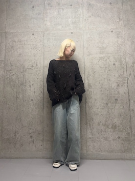 「KBF（ケイビーエフ）のテープヤーンリボンオーバーニット（ニット/セーター、ブラウン系）」を使った、リロさん（レディース・161cm）の春コーディネート