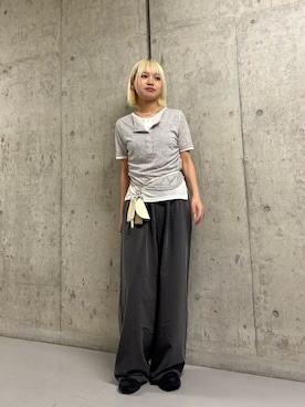 「KBF（ケイビーエフ）のバイカラーヘンリーネックTEE（Tシャツ/カットソー、グレー系）」を使った、リロさん（レディース・161cm）の春コーディネート