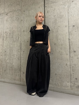 「KBF（ケイビーエフ）のコンパクトレースブラウス（シャツ/ブラウス、ブラック系）」を使った、リロさん（レディース・161cm）の夏コーディネート