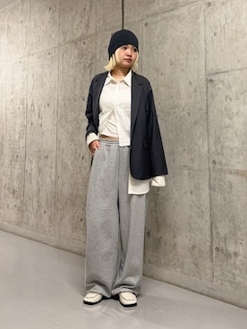 「KBF（ケイビーエフ）のリブニットビーニー（ニットキャップ/ビーニー、グレー系）」を使った、リロさん（レディース・161cm）の春コーディネート