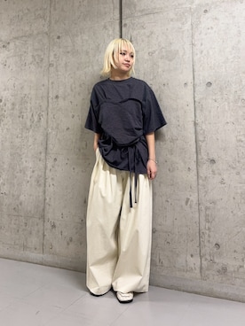 「KBF（ケイビーエフ）のビスチェデザインBIGボーダーTEE（Tシャツ/カットソー、グレー系）」を使った、リロさん（レディース・161cm）の春コーディネート