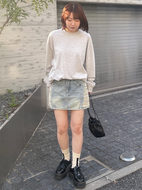 Side Damage Denim Mini Skirt / サイドダメージ デニム ミニ