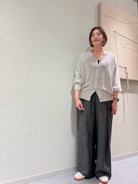 「かぐれ（カグレ）のウエストギャザーリネンパンツ（その他パンツ、ブラック系）」を使った、rikaさん（レディース・161cm）の夏コーディネート