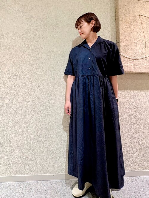 【タグ付新品】かぐれ　オープンカラーシャツワンピース　ネイビー　フリーサイズ オープンカラーシャツワンピース（ワンピース）｜かぐれ（カグレ）の