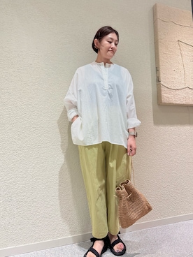 「かぐれ（カグレ）のボイルワイドプルオーバー（Shirts、ホワイト系）」を使った、rikaさん（レディース・161cm）の夏コーディネート