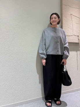 「かぐれ（カグレ）のギャザースリーブ2WAYカーディガン（カーディガン/ボレロ、ホワイト系）」を使った、rikaさん（レディース・161cm）の夏コーディネート