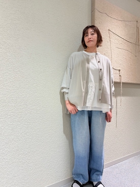「かぐれ（カグレ）のハイツイストコットンワイドカーディガン（カーディガン/ボレロ、グレー系）」を使った、rikaさん（レディース・161cm）の春コーディネート