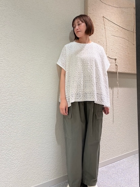 「かぐれ（カグレ）のコットンレースポンチョプルオーバー（Tシャツ/カットソー、ホワイト系）」を使った、rikaさん（レディース・161cm）の春コーディネート