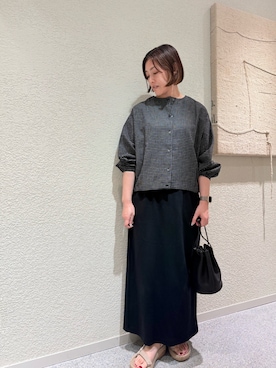 「かぐれ（カグレ）のギャザースリーブ2WAYカーディガン（カーディガン/ボレロ、ブラック系）」を使った、rikaさん（レディース・161cm）の夏コーディネート