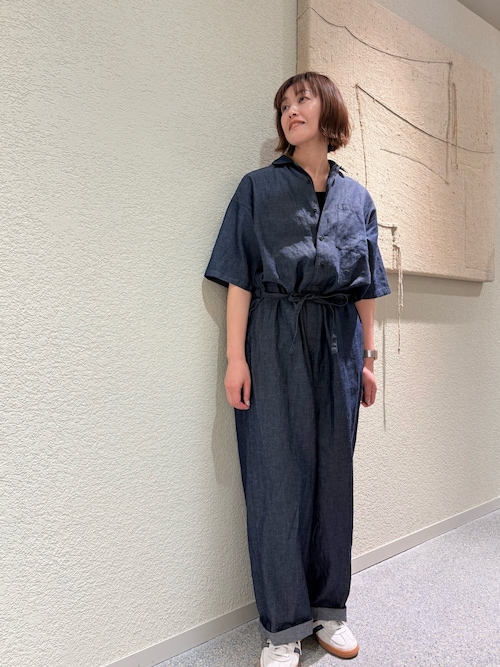 綿麻デニムハーフスリーブオールインワン（その他パンツ）｜かぐれ