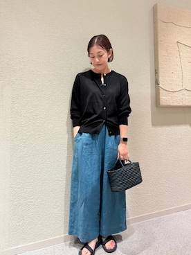 「かぐれ（カグレ）のコットンエアリーカーディガン（カーディガン/ボレロ、ブラック系）」を使った、rikaさん（レディース・161cm）の夏コーディネート